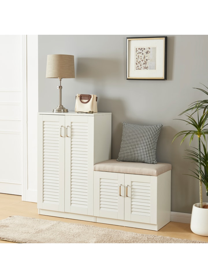 en.casa Schuhschrank Løten in Weiß (H)97cm (B)120cm günstig kaufen onesize