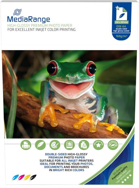 MediaRange Inkjet Fotopapier Glänzend DIN A4 160 g/m² Weiß 50 Blatt