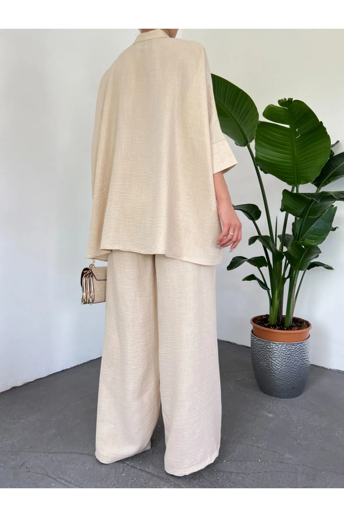 Modamorfo  Freizeithemd-Set mit doppelten Taschen und halben Fledermausärmeln