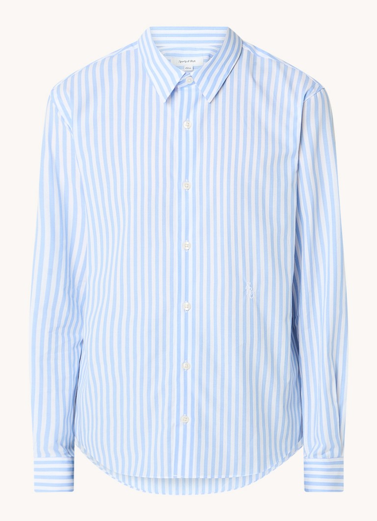 Sporty og elegant bluse med stripetrykk og logobroderi