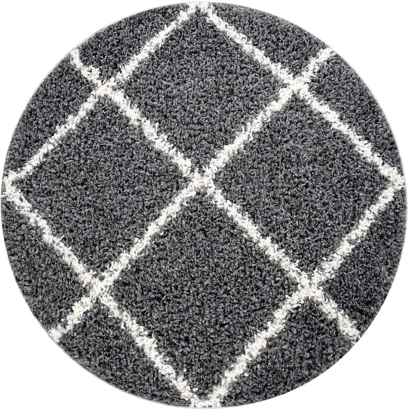 Hochflor-Teppich Kalmar 441, Paco Home, rund, Höhe: 40 mm, Scandi Design, Rauten Muster, weich & kuschelig