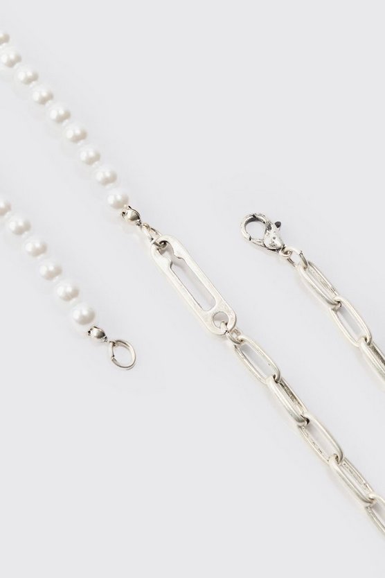 Pearl & Chain Necklace In Silver