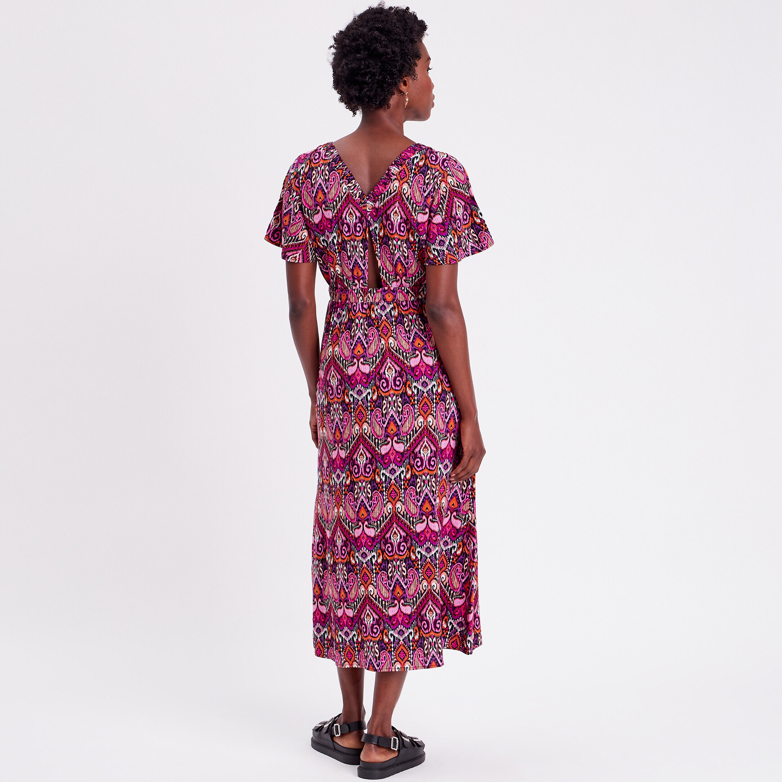 Robe longue évasée col en V orange femme | Cache Cache