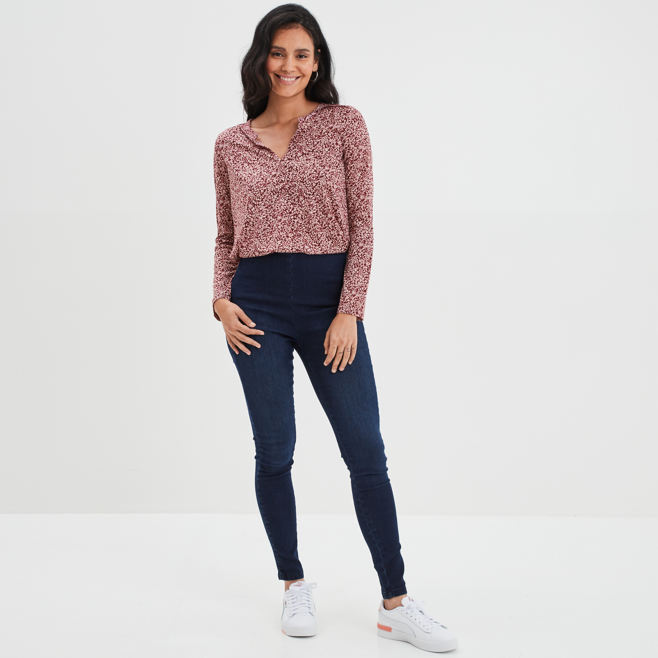 Jegging slim taille haute denim blue black femme | La Halle