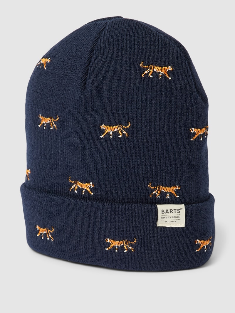 Beanie mit Motiv-Stitchings Modell 'Vinson' in marineblau