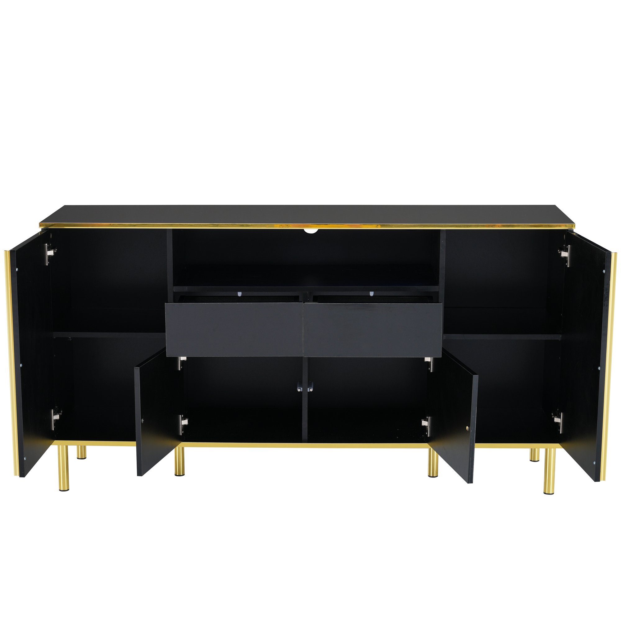 Merax Sideboard, hochglanz mit LED, Kommode mit goldenen Rahmen, Anrichte, Breite 150cm