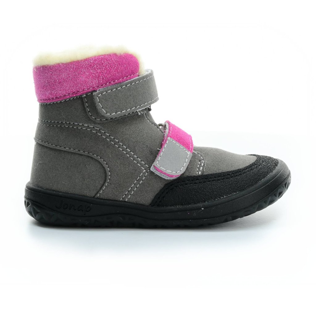 Jonap Falco Winter SLIM Grau-Rosa mit Wolle gefütterte Barfuß-Stiefeletten
