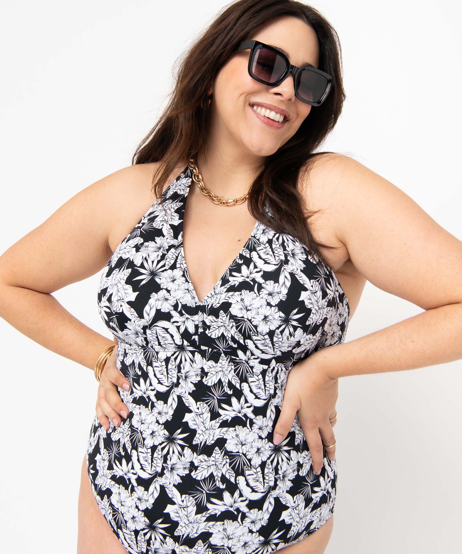 Maillot de bain femme grande taille 1 pièce dos nu imprime | GEMO