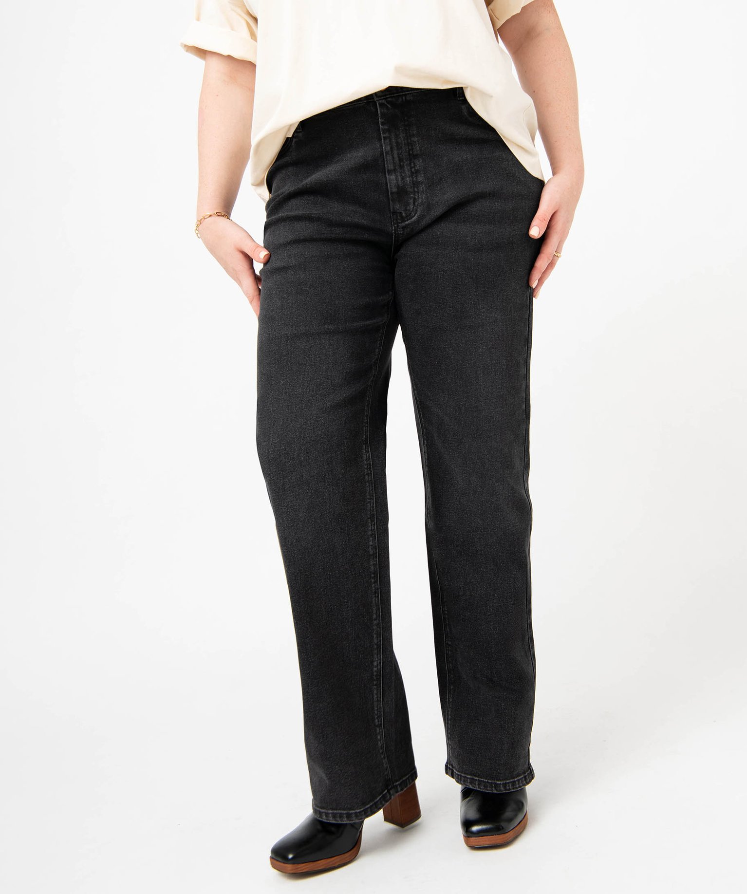 Jean femme grande taille coupe Straight noir | GEMO