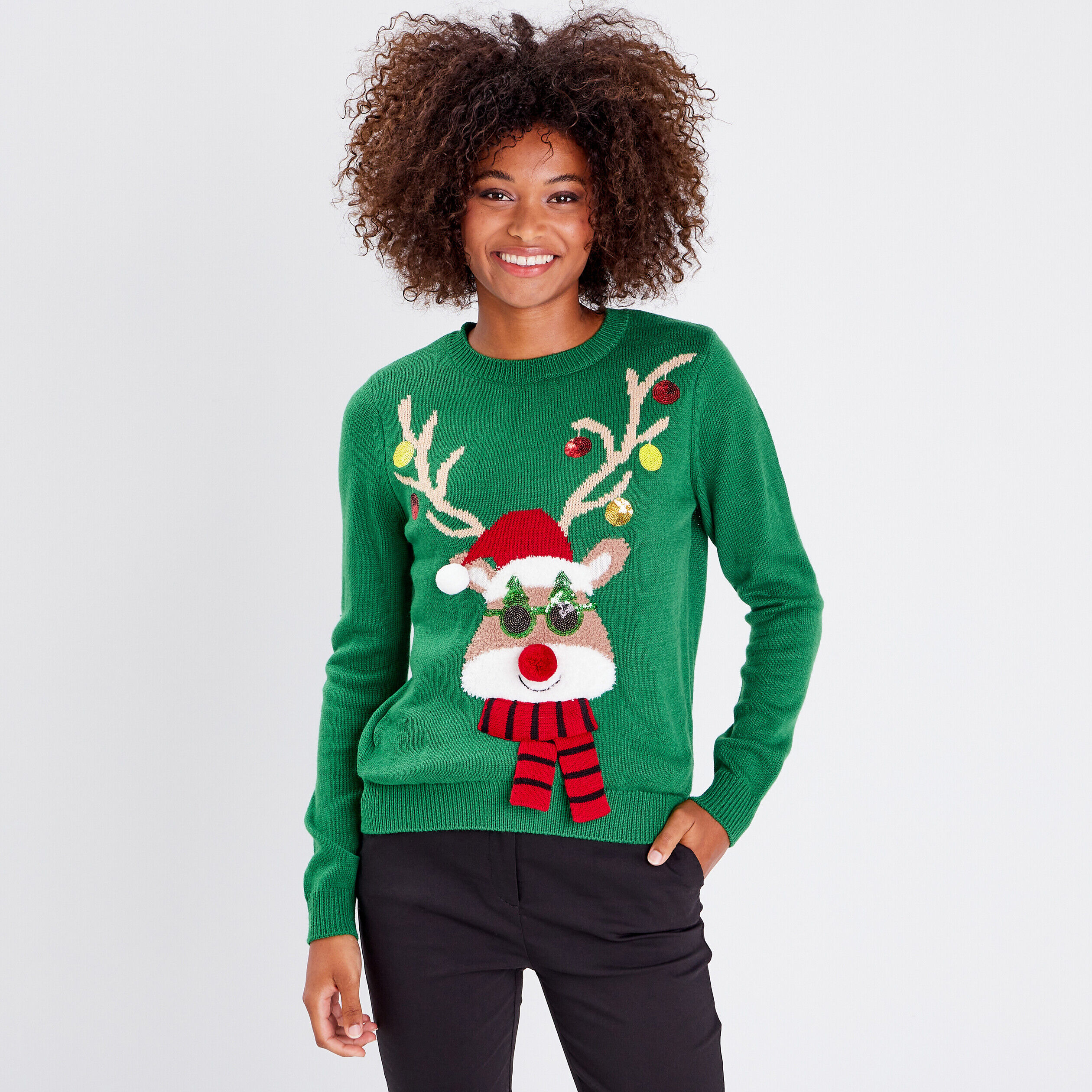 Pull avec sequins vert femme | Cache Cache