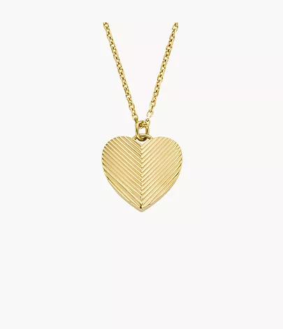 Fossil Kette Harlow Linear Texture Anhänger Heart Edelstahl goldfarben