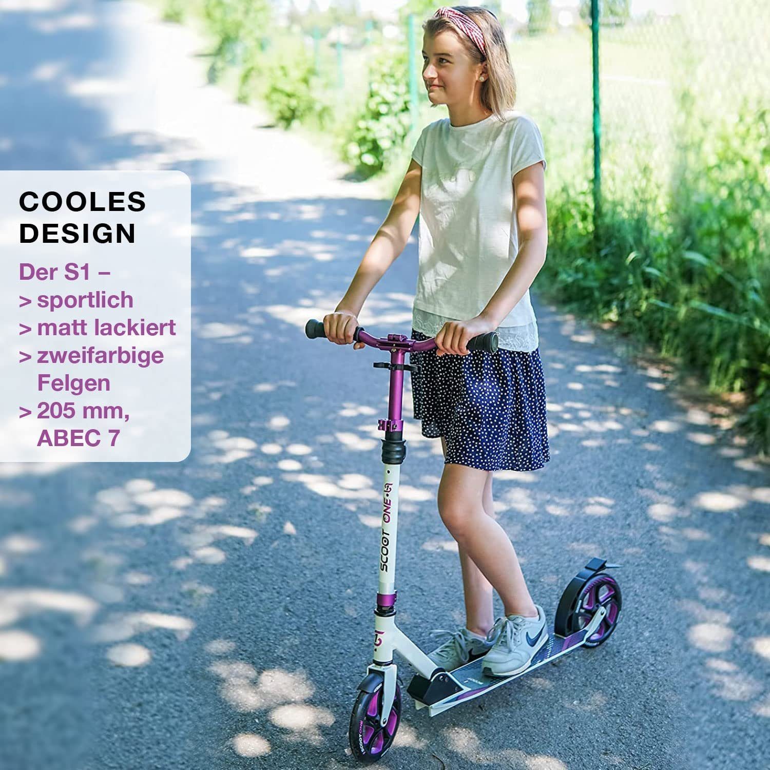 Scoot One Cityroller Höhenverstellbarer Tretroller S1, Kickroller 205mm – Aluminium Roller, klappbar