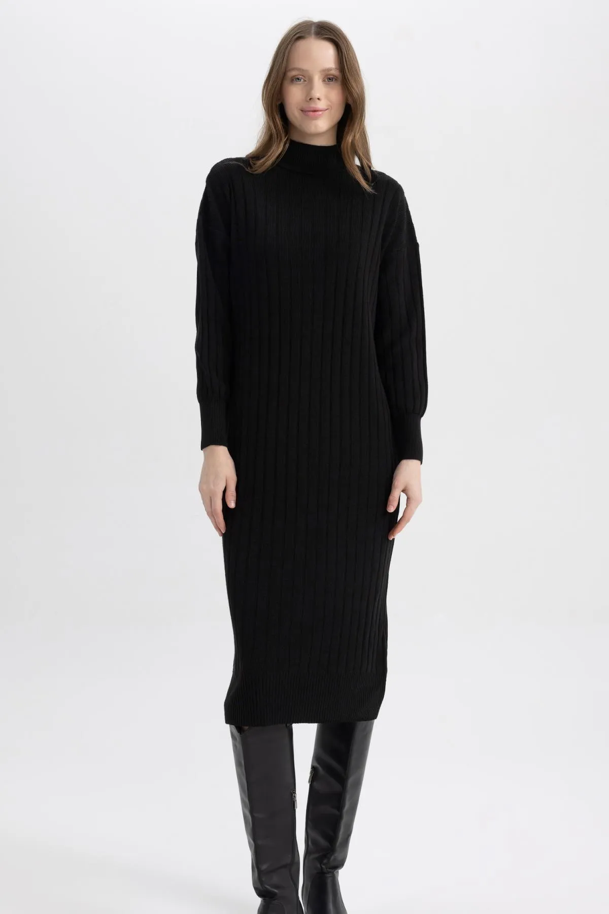 DeFacto  Langärmliges Kleid mit halblangem Rollkragen und normaler Passform
