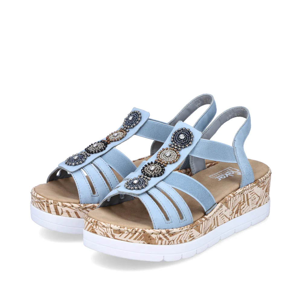 Rieker Damen Keilsandaletten himmelblau-beige