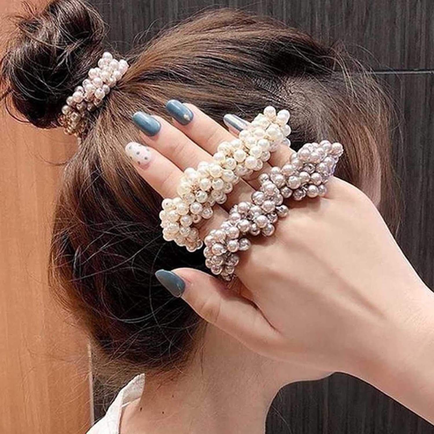 Ronner UG Haarband Haargummi mit Perlen,für Damen und Mädchen, 3 Stück Perlen Haar, Frisuren Ideen, 1-tlg., Haarmanagement, Einfach zu verwenden