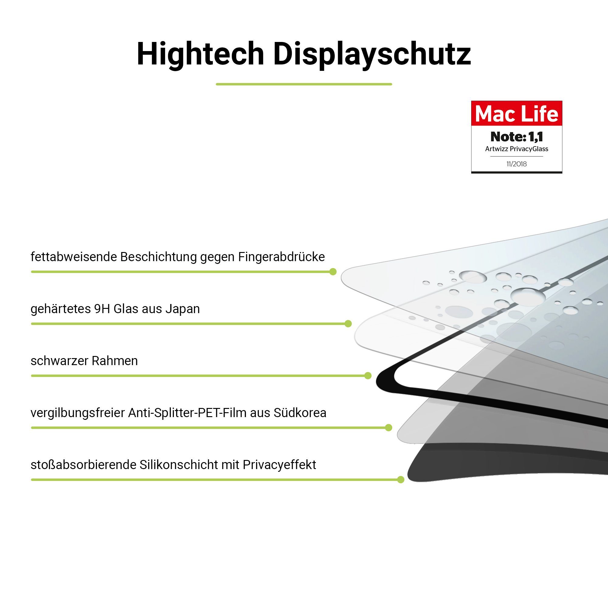 Artwizz Sichtschutzfolie PrivacyGlass, Displayschutz mit Blickschutz aus 100% Sicherheitsglas, iPhone 15