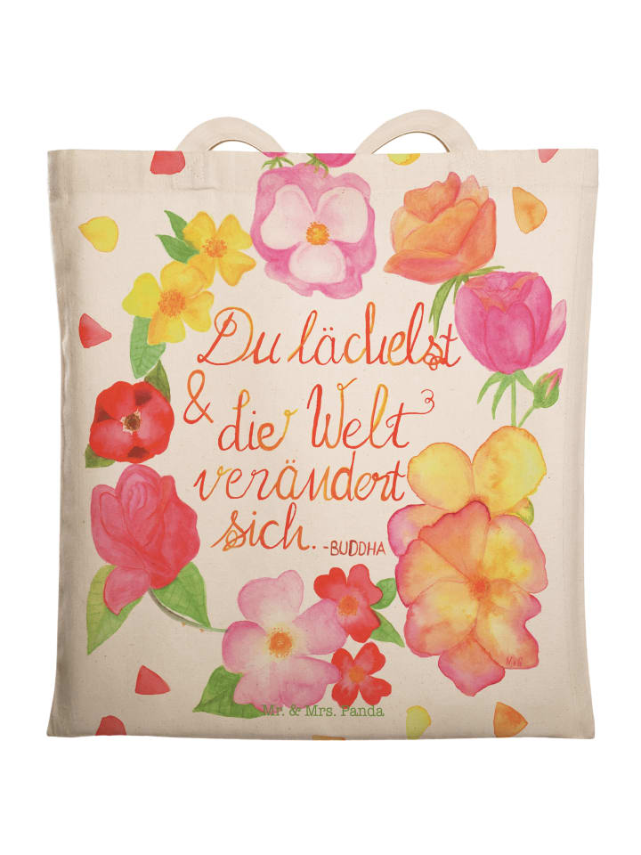 Mr. & Mrs. Panda Einkaufstasche Du Lächelst mit Spruch in Bunt günstig kaufen onesize