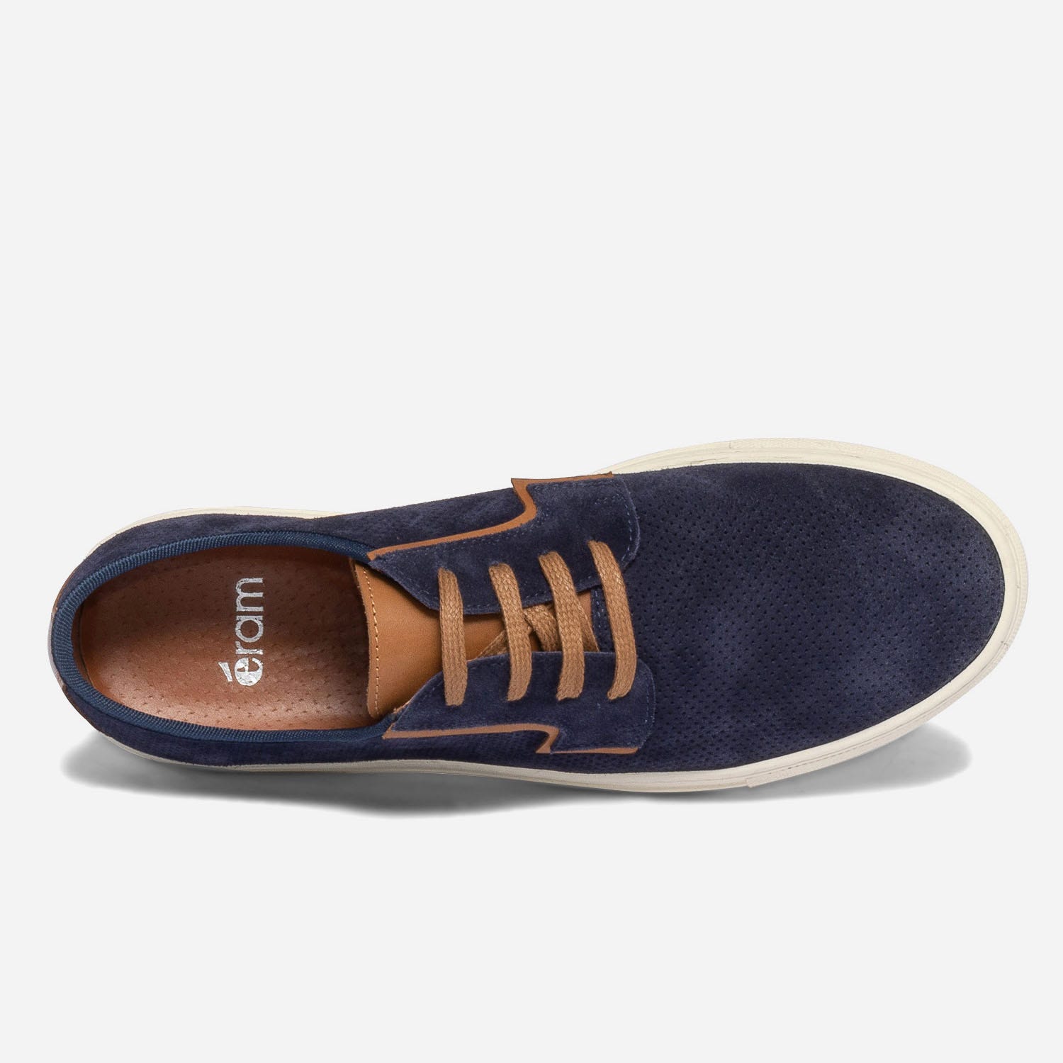 Tennis bleu marine en cuir velours perforé