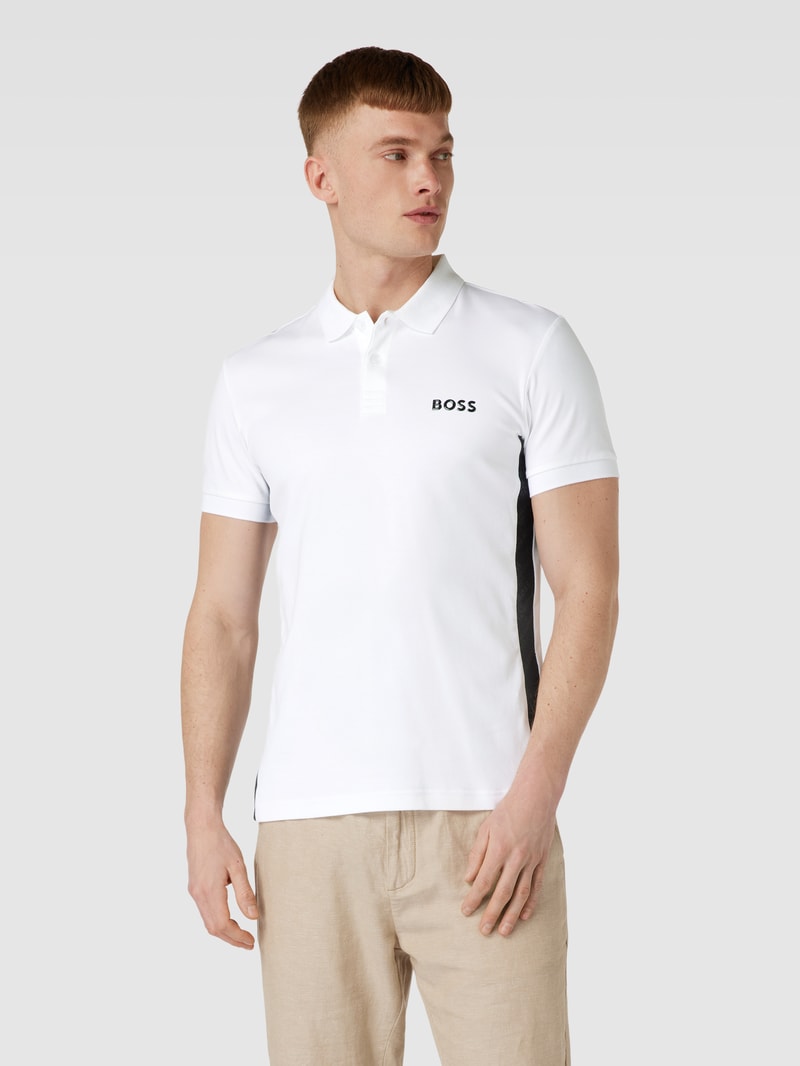 Slim Fit Poloshirt mit Label-Detail Modell 'Paule' in weiß
