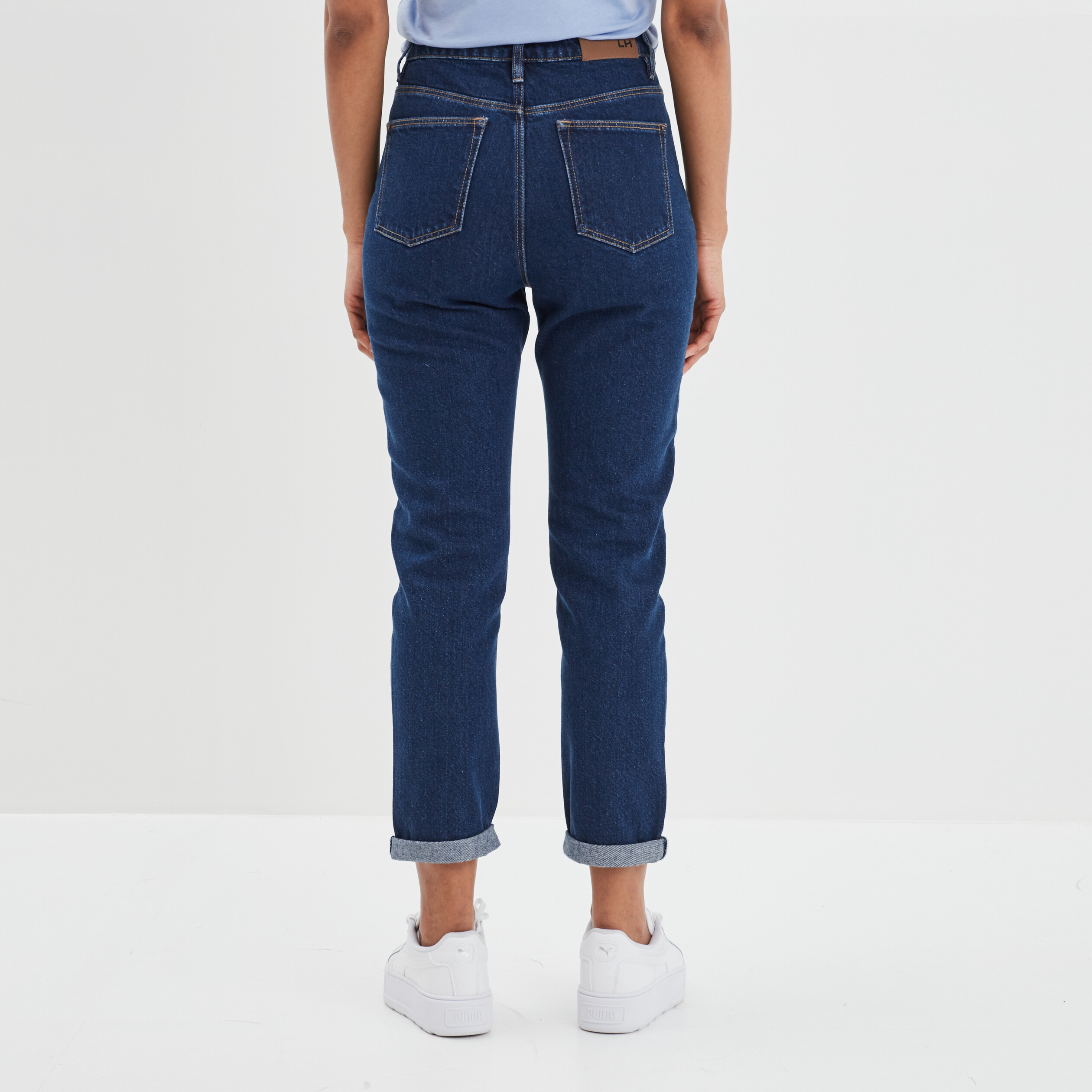 Jeans mom taille haute 7 8ème coton denim brut femme | La Halle