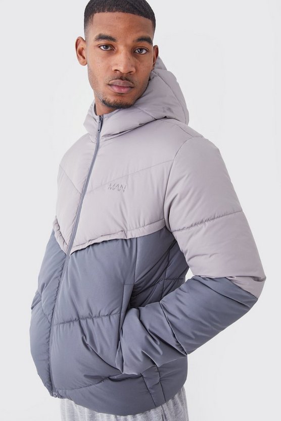 Tall Man Colorblock Steppjacke mit Kapuze