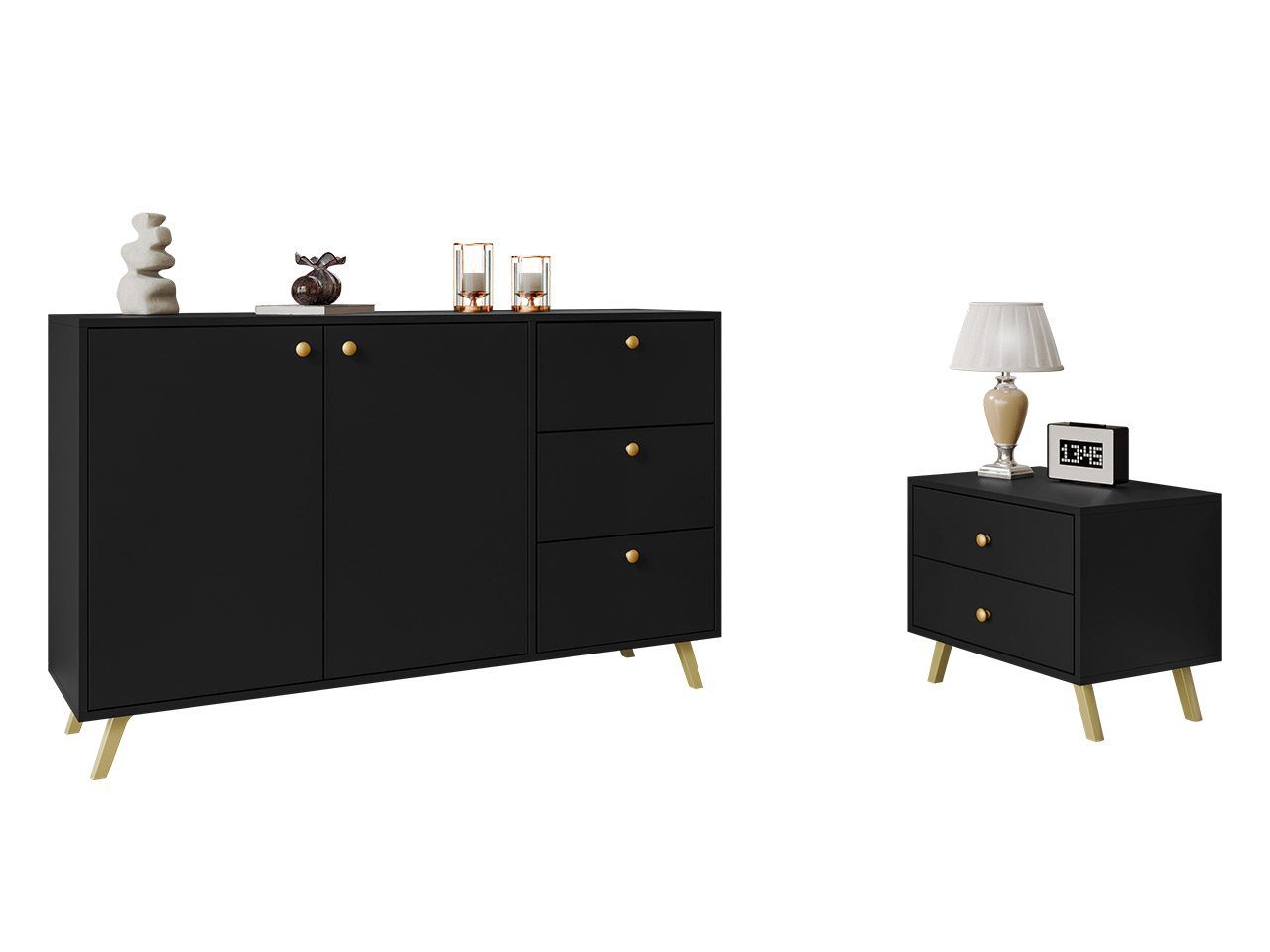 Mirjan24 Schlafzimmer-Set Siena, (2er-Set, Kommode, Nachttisch), Aluminiumgriffe in der Farbe Gold