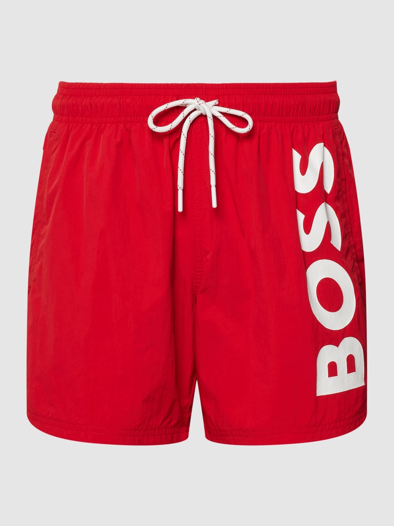 Badehose mit Label-Print Modell 'Octopus' in rot