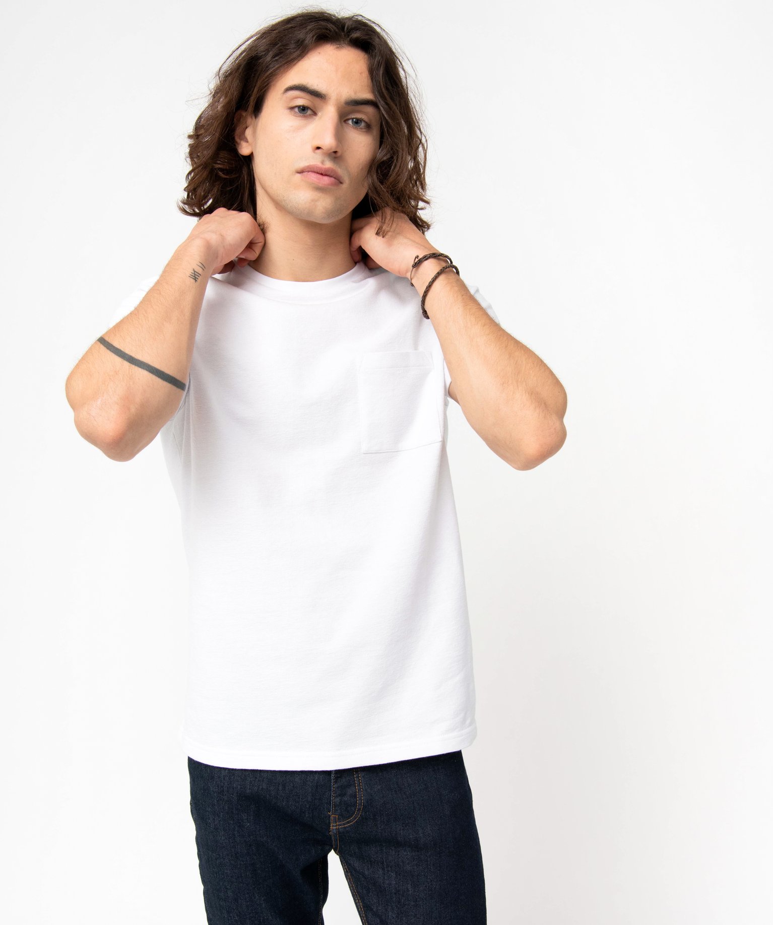 Tee-shirt homme à manches courtes en maille épaisse blanc | GEMO