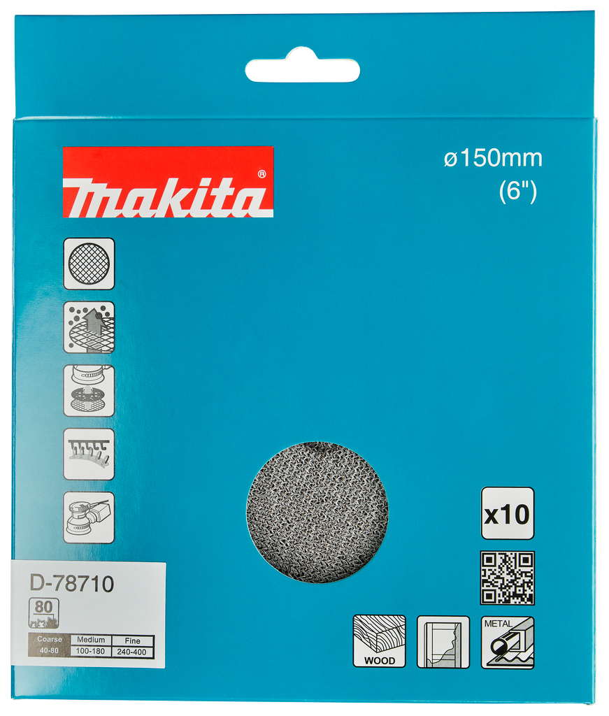 Accessoires Makita D-78710 Disque abrasif à mailles 150 mm A80 Velcro