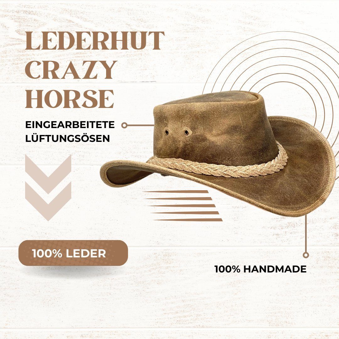 Albsales Cowboyhut Lederhut Western Cowboy Reiten Leder Hut Band Sonnenschutz Crazy Horse
