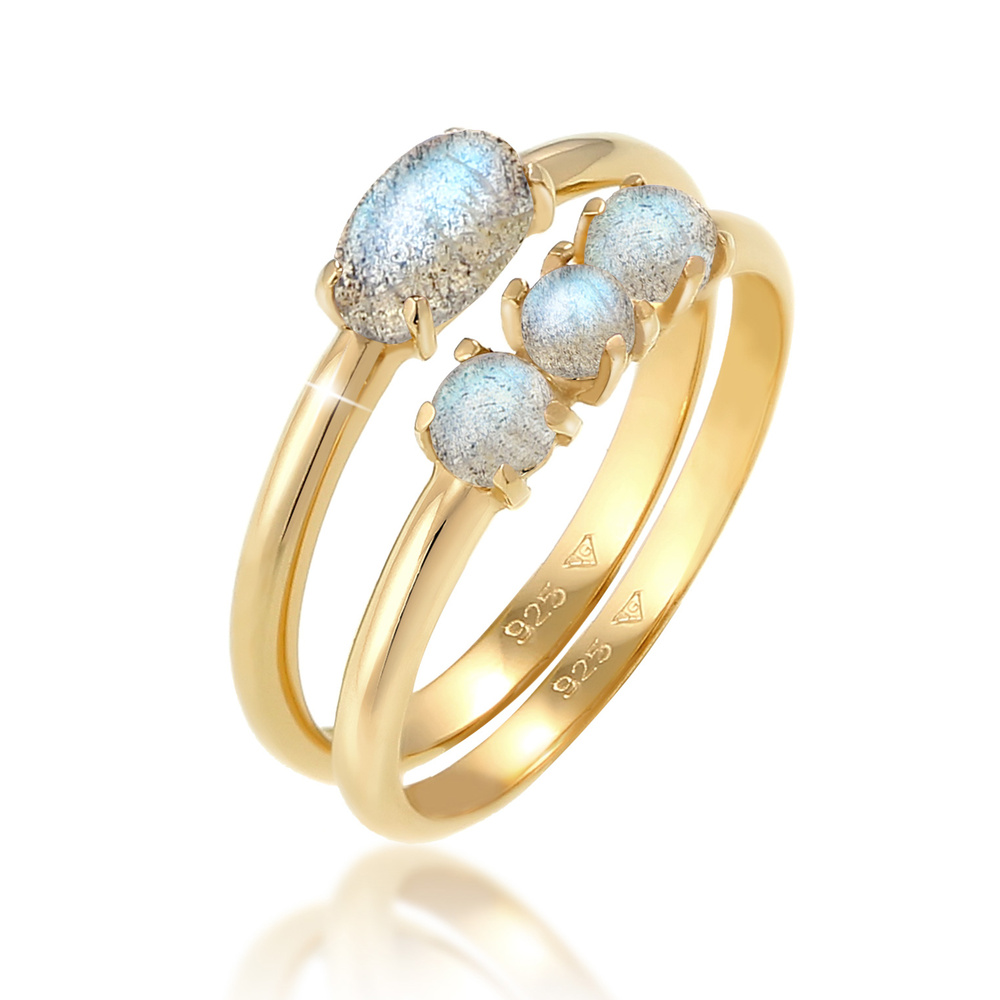 Elli Elli Bague Ensemble Labradorite Vintage Bague Femme - (925/1000) Argent Bague