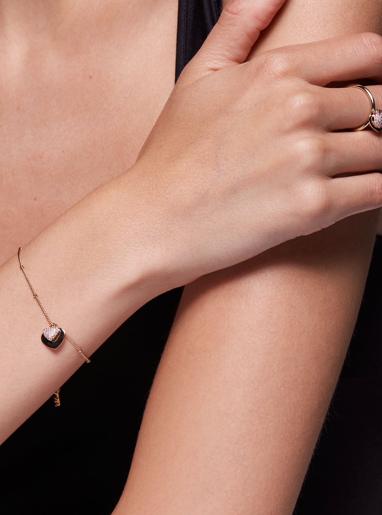 Precious Metal-Plated Sterling Silver Pavé Heart Bracelet - ROSE GOLD