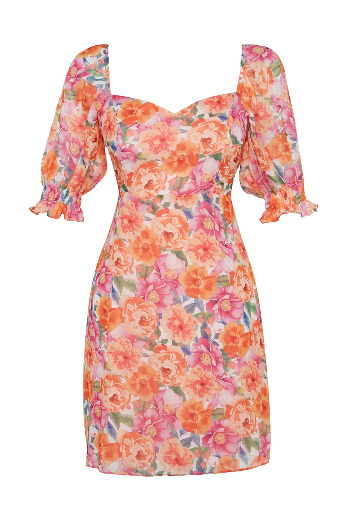 Trendyol Collection  Mehrfarbiges, rückenfreies, gewebtes Minikleid mit Blumenmuster in A-Linie TWOSS23EL01444