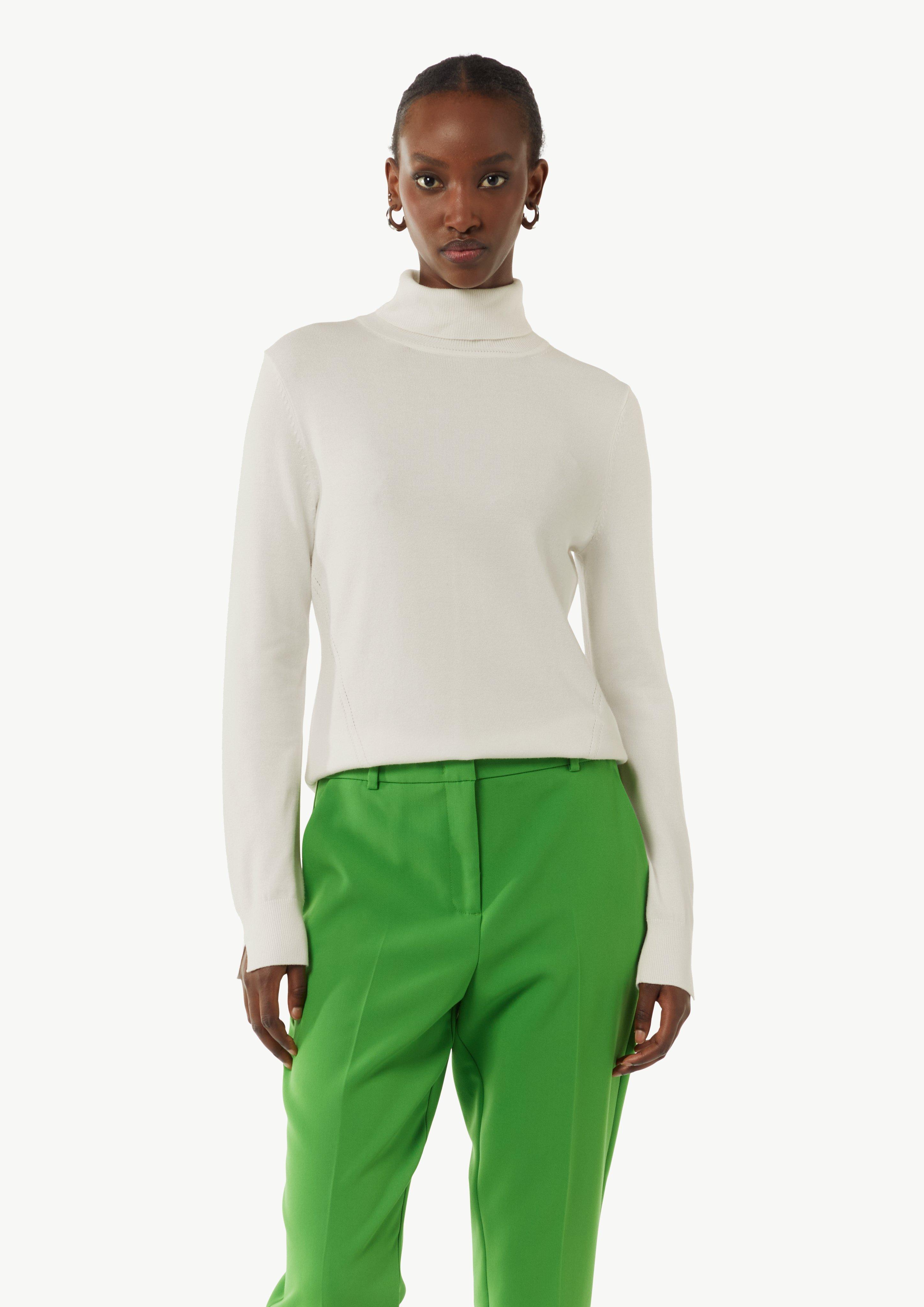 Feinstrickpullover mit Rollkragen und Schlitz am Ärmel - weiß