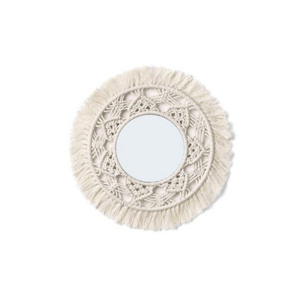 Wandteppich Wandspiegel mit Makramee-Rand 2er-Set dekorative Boho-antike Spiegel, EBUY