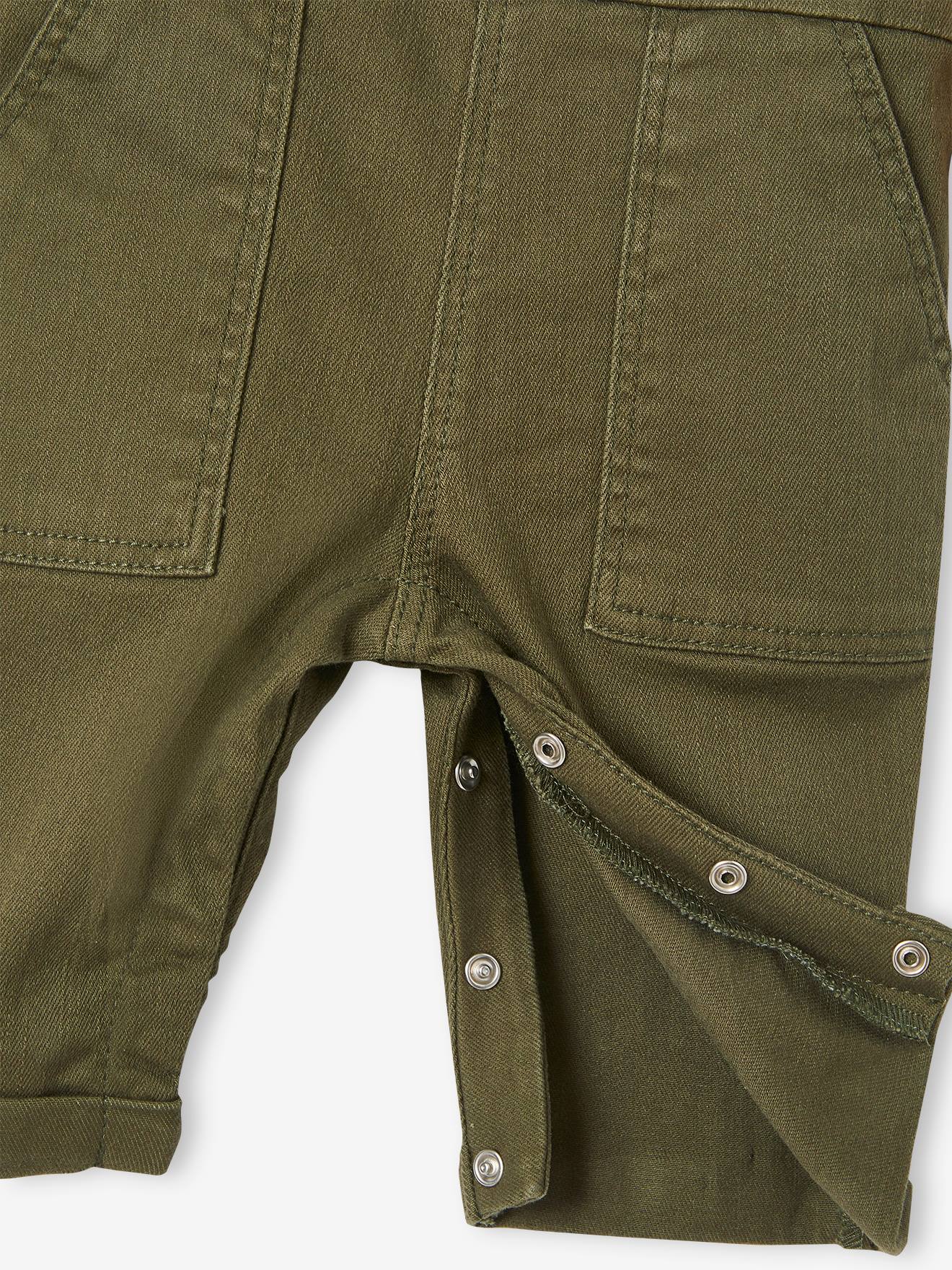 Ensemble 3 pièces bébé salopette, T-shirt et bandana kaki