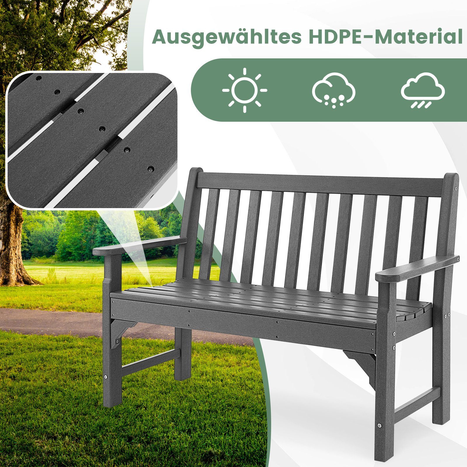 COSTWAY Gartenbank 2-Sitzer Sitzbank, 126 x 60 x 90 cm, bis 320kg