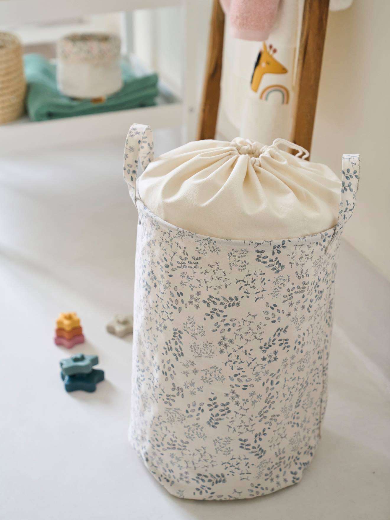 Panier à linge Fleurs blanc imprimé