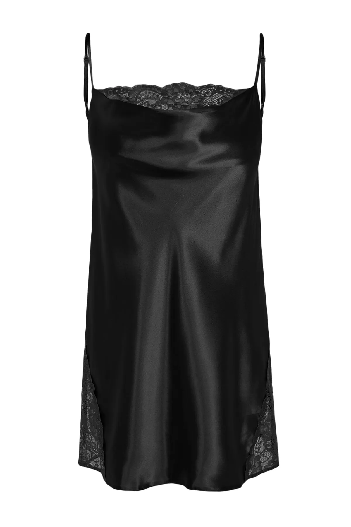 Trendyol Collection  Schwarzes Nachthemd aus gewebtem Satin mit Spitze und Degaje-Details, Seilriemen THMSS23GC00012