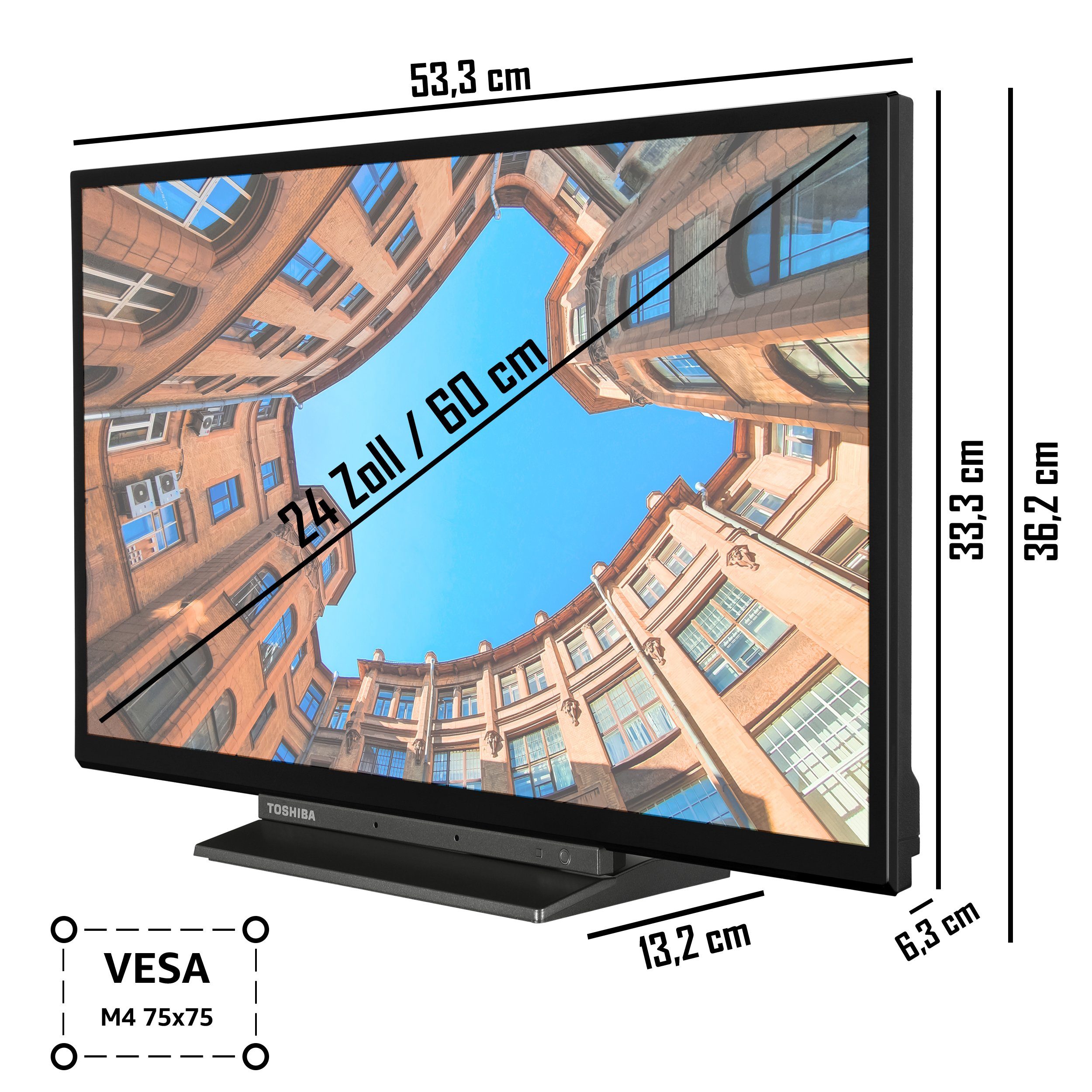 Toshiba 24WK3C63DAW LCD-LED Fernseher (60 cm/24 Zoll, HD-ready, Smart TV, HDR, Triple-Tuner, Alexa Built-In, 6 Monate HD+ inklusive)