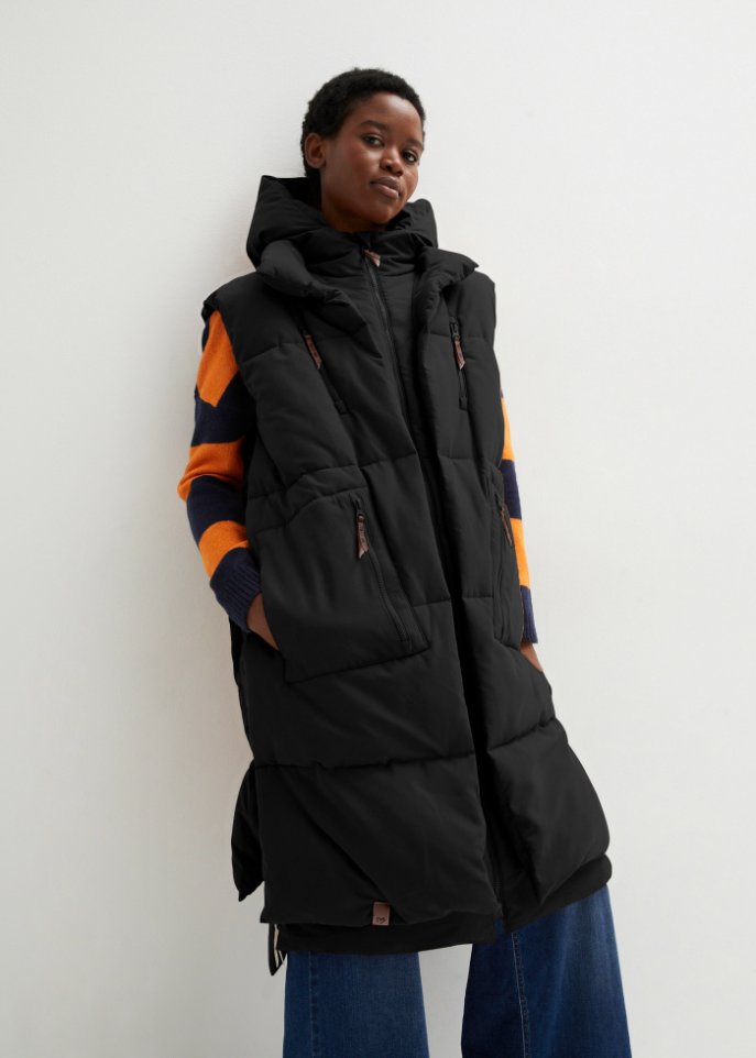 Oversize Puffer-Weste aus recyceltem Polyester mit Kapuze