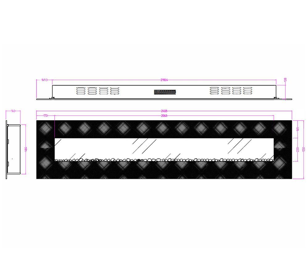 GLOW FIRE Elektrokamin Saturn schwarz Wandkamin elektrisch mit Heizung, Elektrischer Kamin mit Fernbedienung, Timer, 3 Dekorationen, LED Feuer