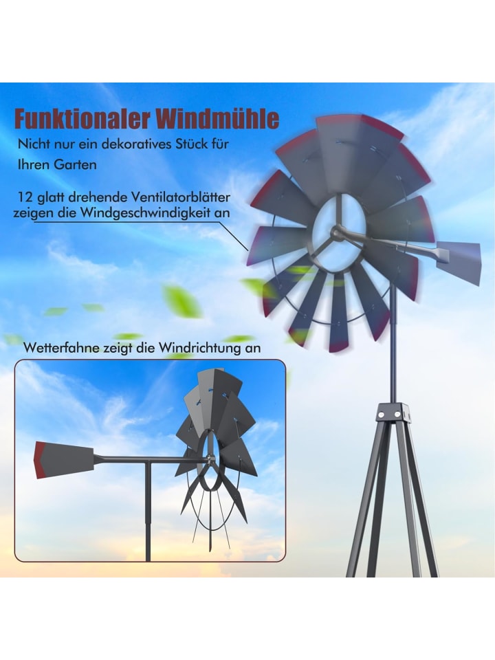COSTWAY Windrad Höhe 253cm in Grau günstig kaufen onesize