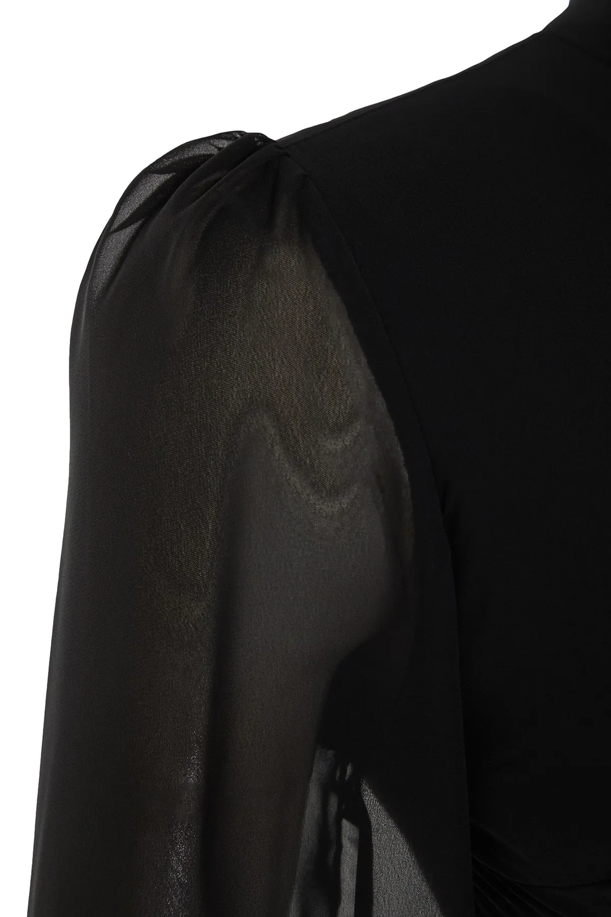 Trendyol Collection  Schwarzes A-Linien-Midikleid aus Chiffon mit Stehkragen und Futter TWOAW20EL1313