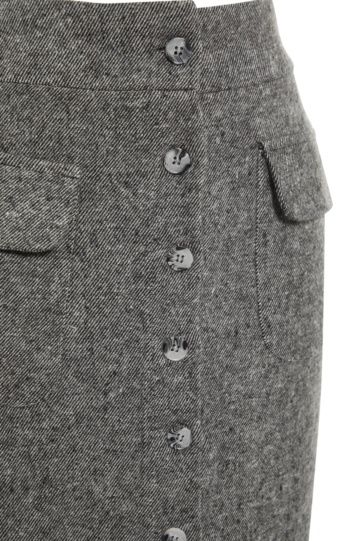 Trendyol Collection  Grauer Midi-Webrock aus Stoff mit Knopfleiste und Taschendetails TWOAW23ET00323