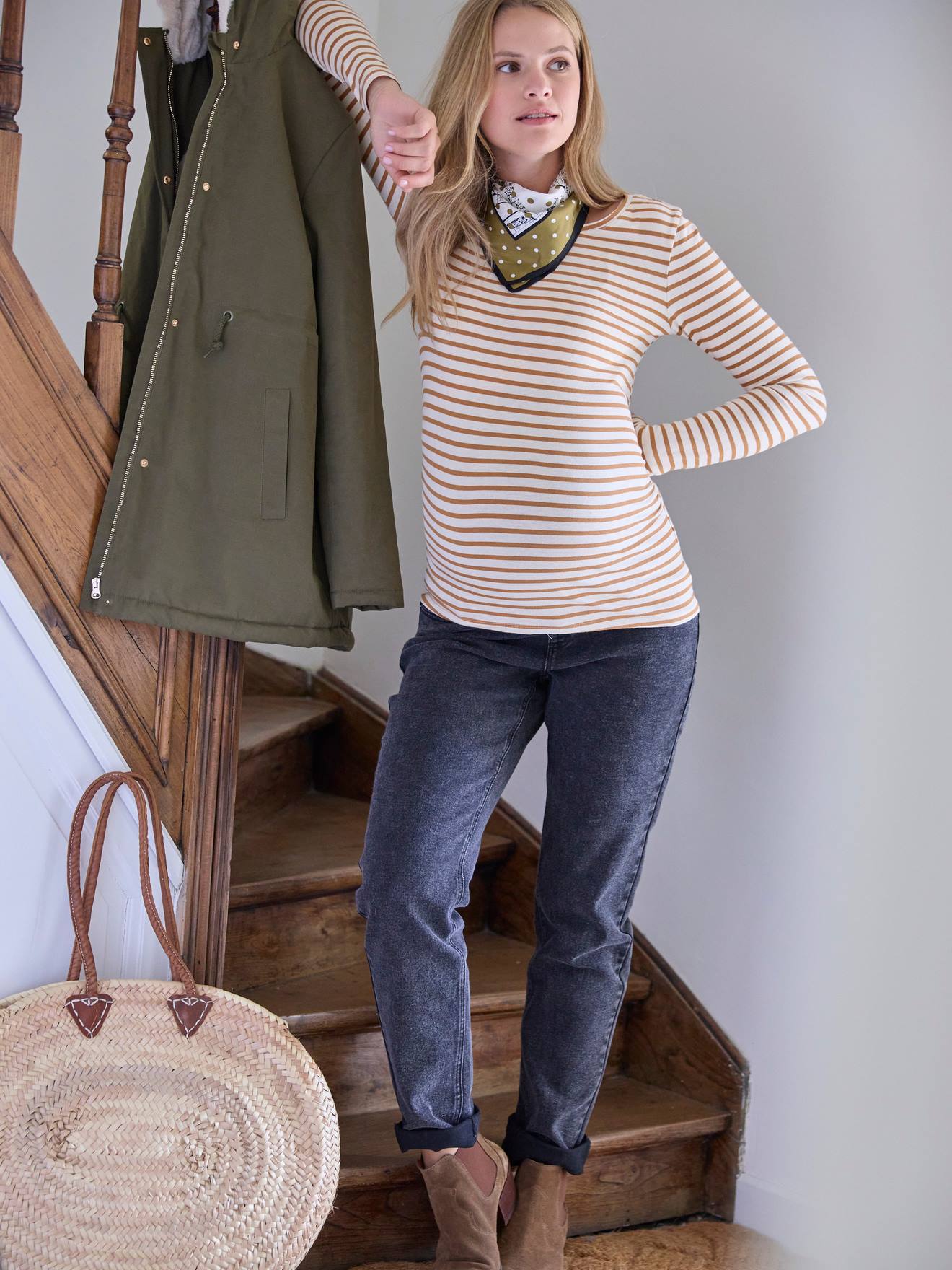 T-shirt de grossesse manches longues ocre