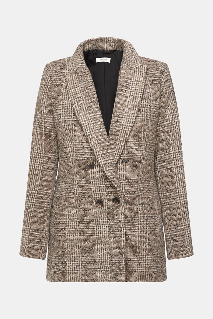 Bouclé-Blazer mit Karomuster aus Wollmix