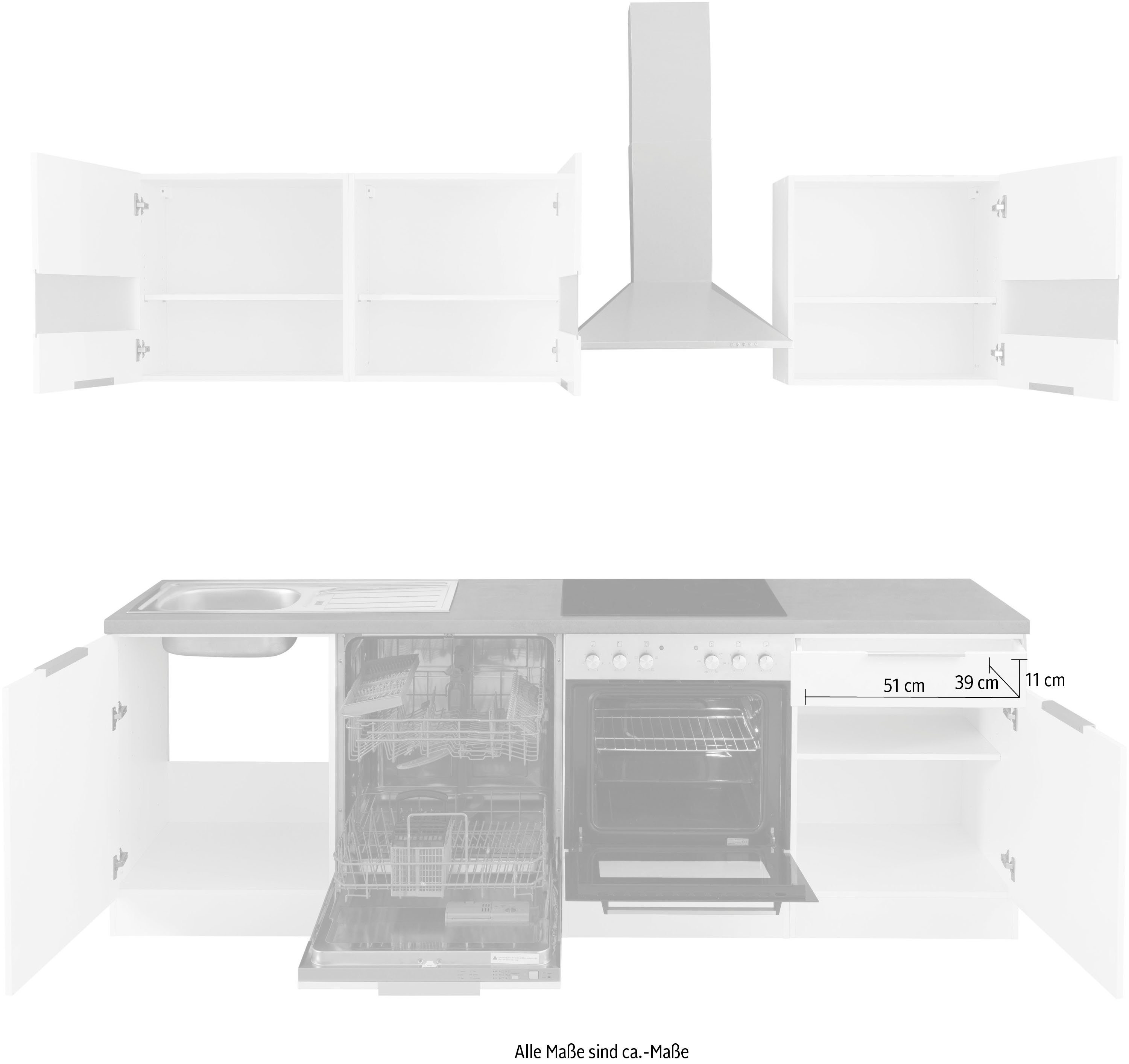 HELD MÖBEL Küche Luhe, 240 cm breit, wahlweise mit oder ohne E-Geräten, gefräste MDF-Fronten