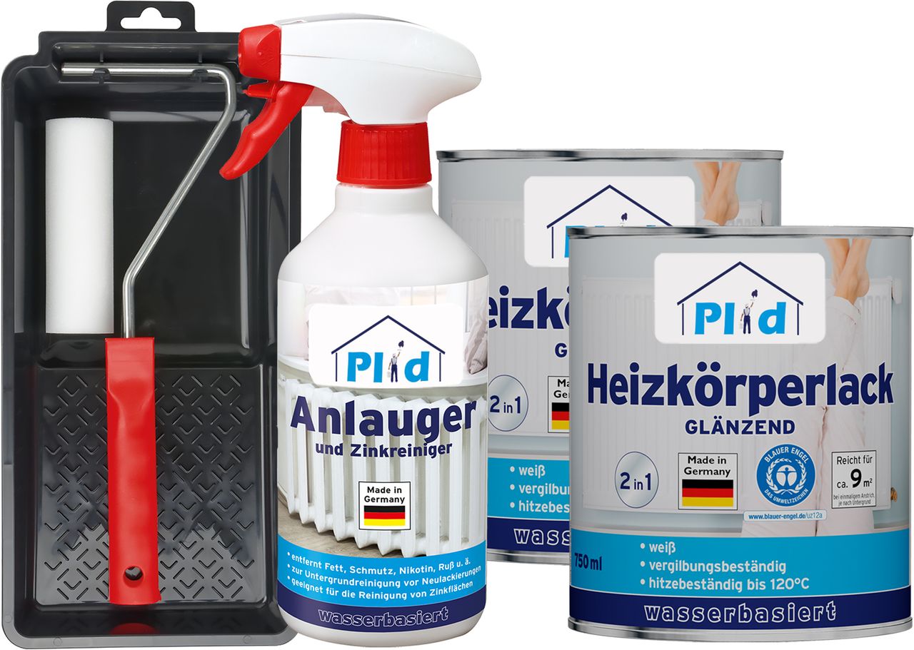 Plid Premium Heizkörperlack LF Thermolack weiß Glänzend Set Weiß