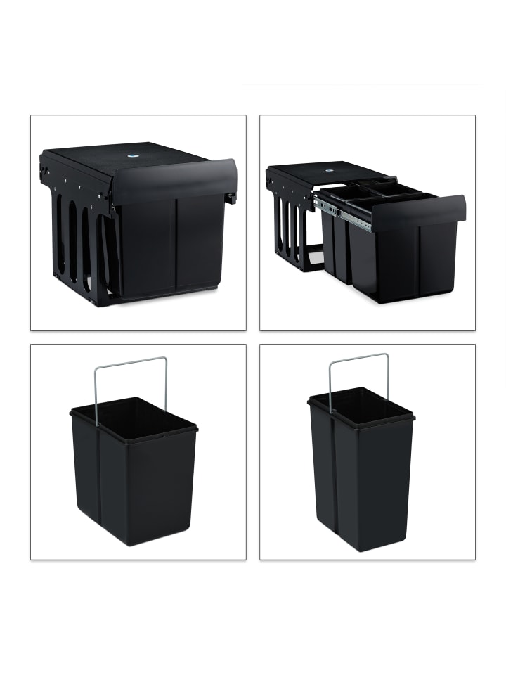 relaxdays Mülltrennsystem Schwarz 1x15L   2x8L günstig kaufen onesize